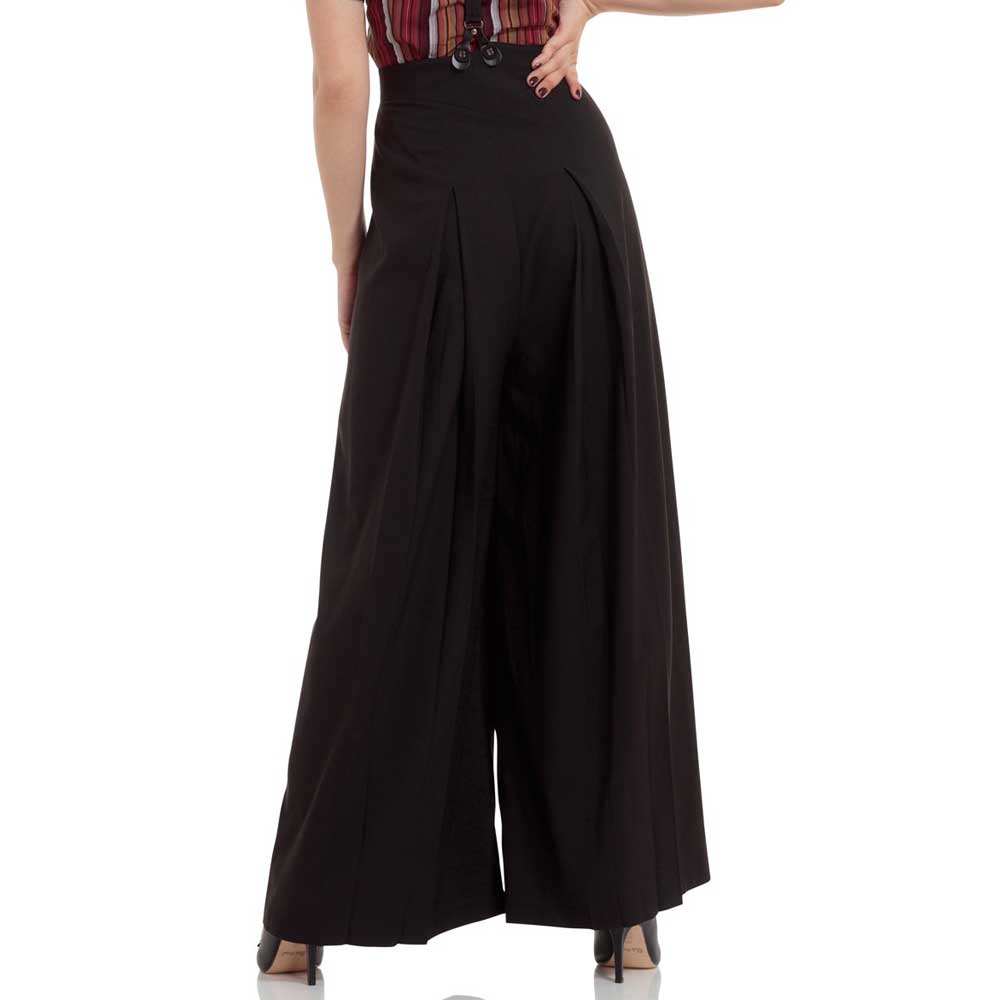 Shelley wijde dames broek met afneembare bretels zwart - Vintage Rockabilly